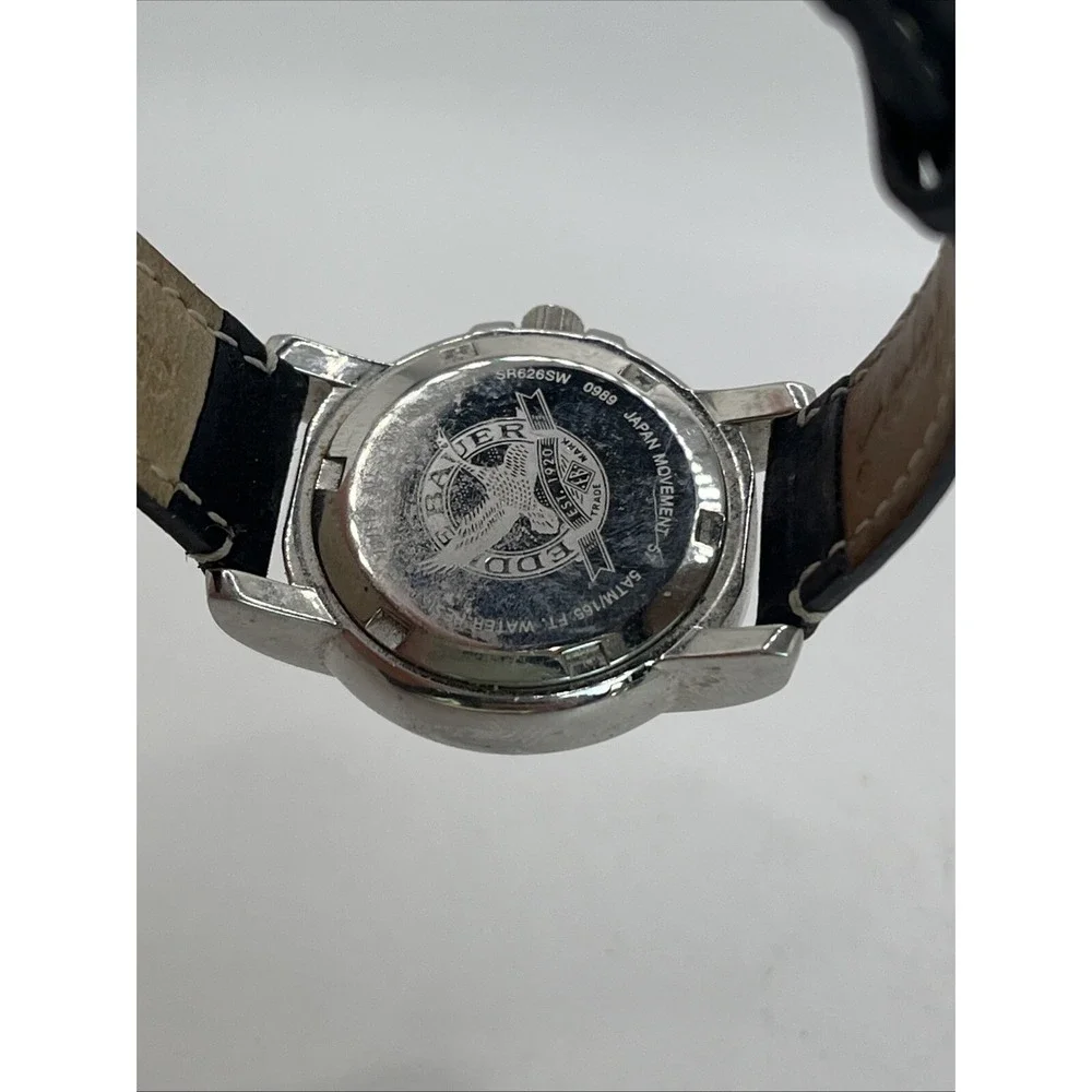 Eddie Bauer Women's Quartz Watch Black Leather Band‎ 28mm Case- New Battery